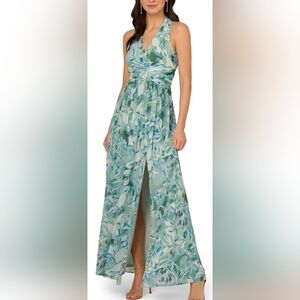 Adrianna Papell Women's Chiffon Leaf Long Dress, Slate, Size 8